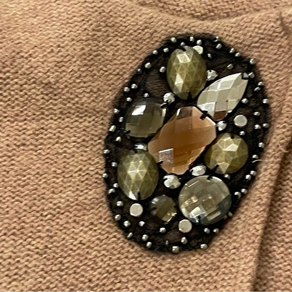 JM Collection Sweater Women’s 2XL Wool Embellished Brown Cardigan Boho Glam Cozy - Picture 6 of 10
